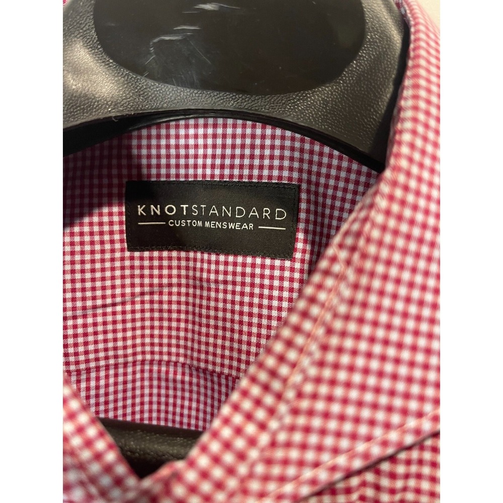 Knot Standard Mens Burgundy Gingham Check Cotton Wide Spread Collar Shirt XL - Picture 3 of 5